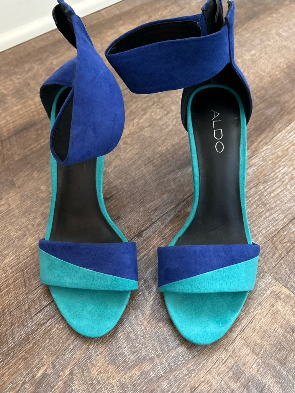 ALDO Two-Tone Blue and Teal Suede Ankle Strap Heels